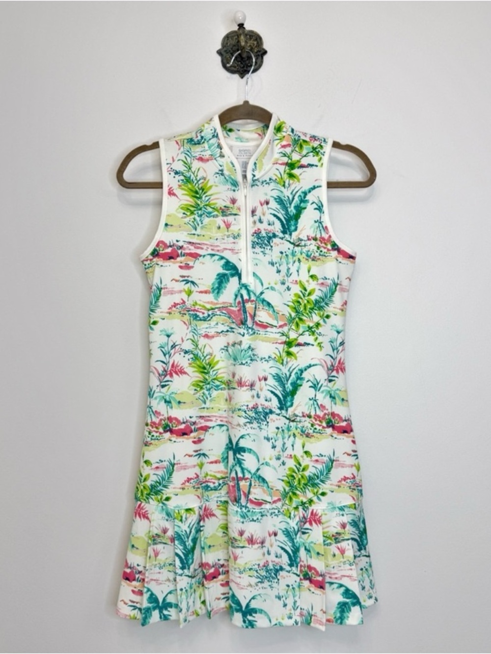 Sigrid Olsen White Tropical Golf Tennis Mini Dress Pleated UPF 50 Women’s XS NWT